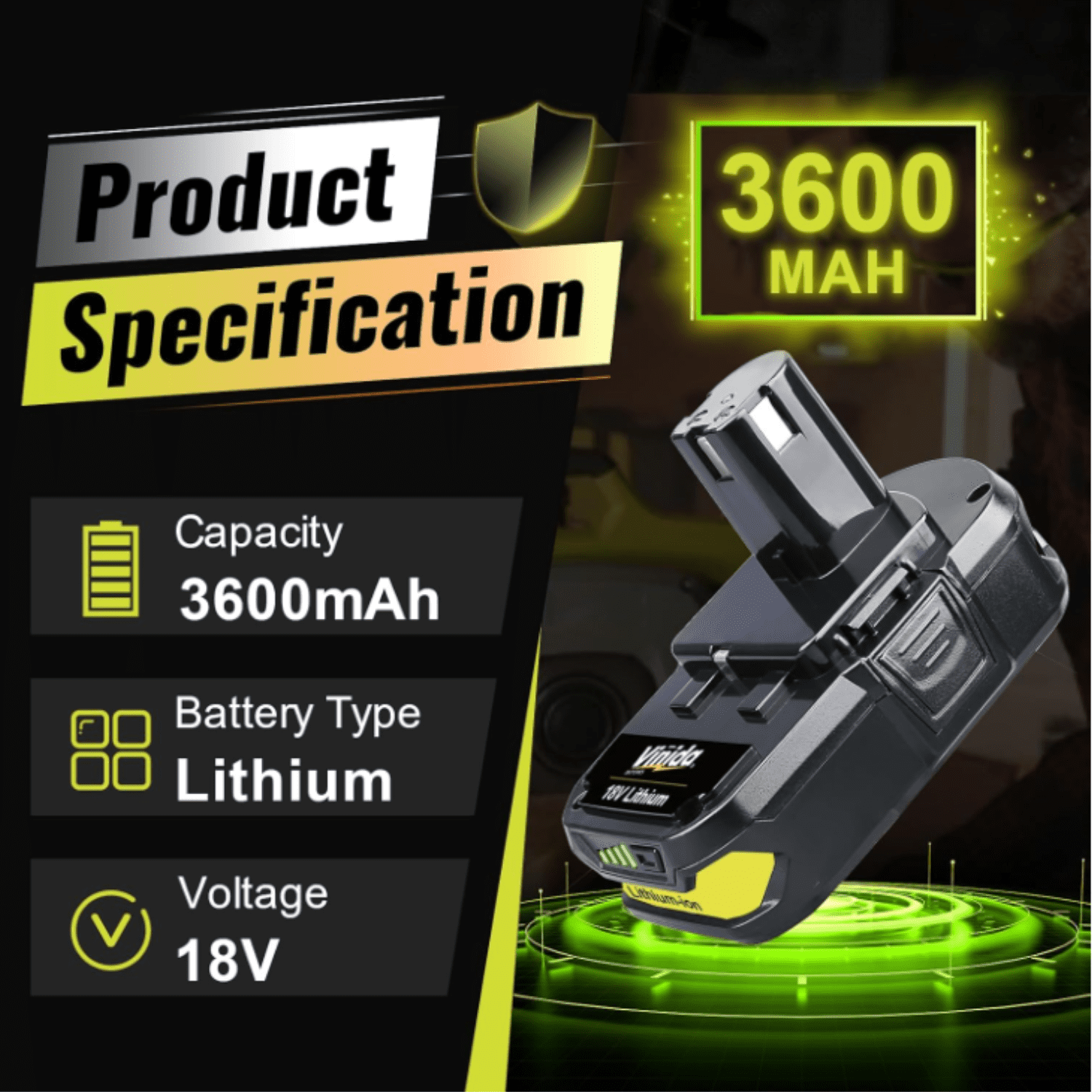 2Packs Replace for Ryobi P102 Battery 18V 3.6Ah Li-lon Battery P102 P105 Cordless tools