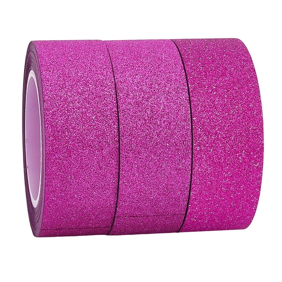 10M*15mm*3 Rolls Washi Glitter Tape Deep Pink Decorative Adhesive Tape Foil Paper Masking Tapes Craft Stick on Sticky Trim for DIY Scrapbook Gifts