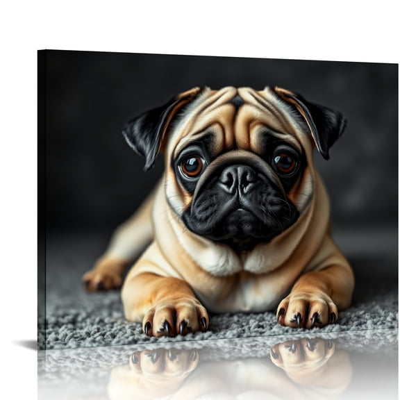 RKSupls Cute Pug Dog Portrait Canvas Wall Art, Adorable Pet Wall Decor Print, Modern Artwork for Living Room Bedroom Office Home Decor,16x12in