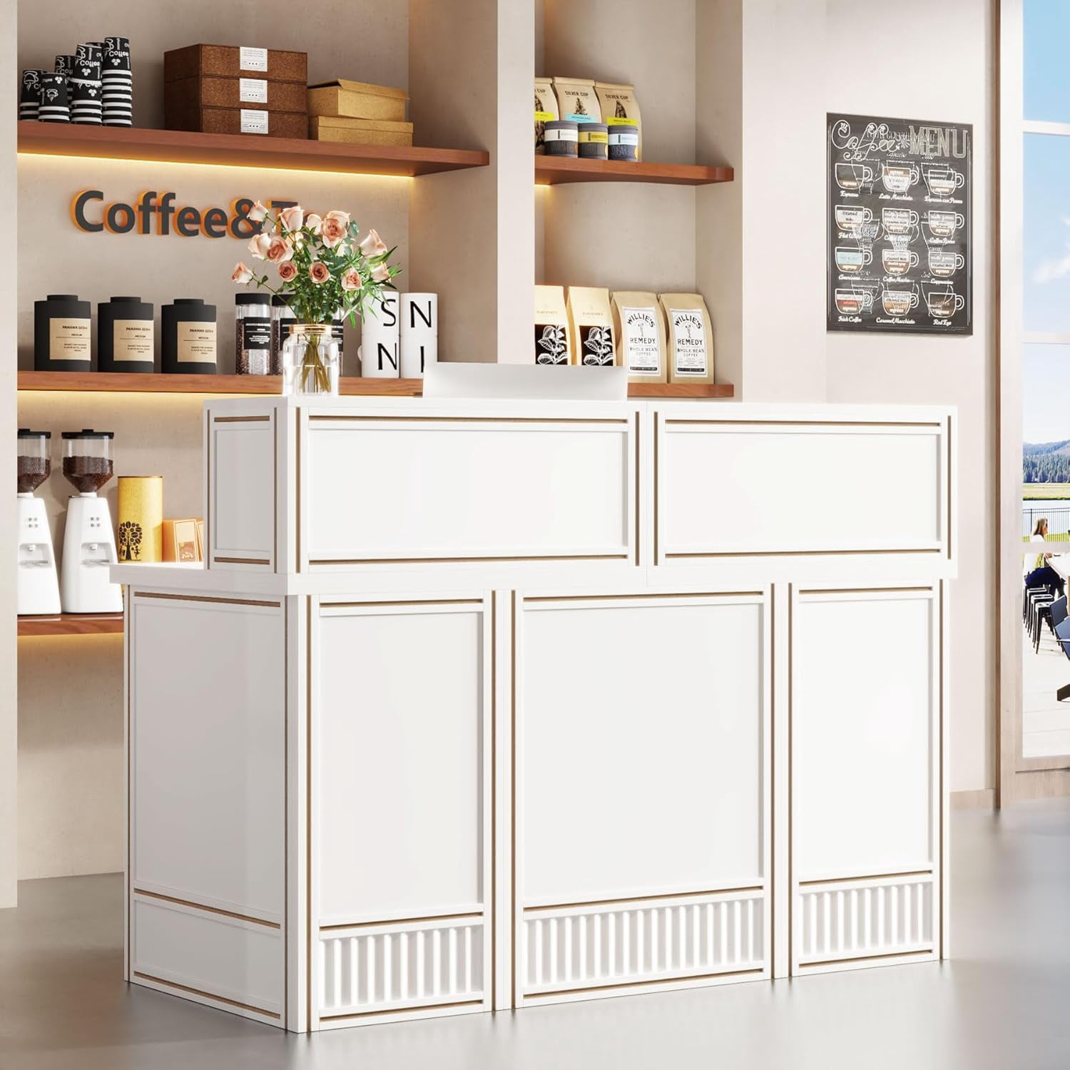 Tribesigns 57-Inch Reception Desk with Counter for Office, Retail, Lobby, Salon (White)