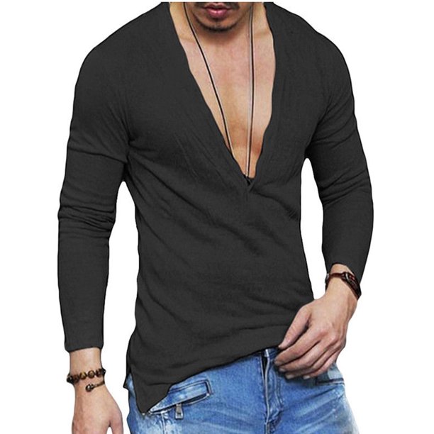 laser abstrakt Elendig Listenwind Men's Deep V Neck T-Shirt Slim Fit Long Sleeve Blouse -  Walmart.com