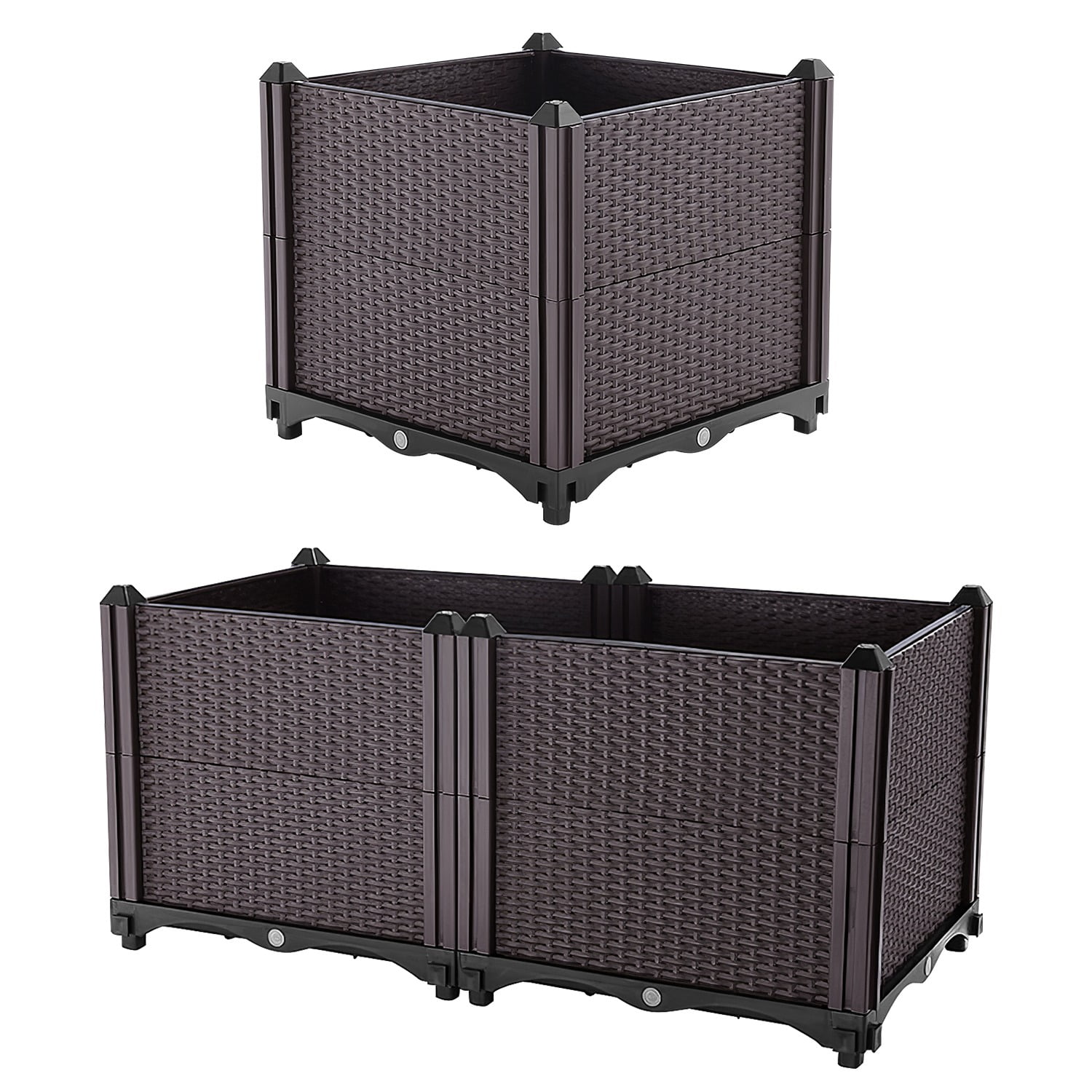 Garden Patio Bed TeqHome Plant Growth Box PP Rectangle Elevated Planter Box with Self-watering System for Flowers Vegetables Herbs Brown 23.6x11.8x13.8in-L