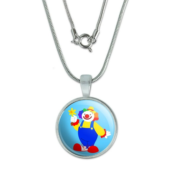 Clown with Flower and Big Shoes 0.75" Pendant with Sterling Silver Plated Chain