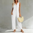 thumbnail image 5 of Womens cotton linen Jumpsuits One Piece Overalls Button Down Sleeveless Wide Legs Rompers Solid Color Casual Daily Jumpsuits with Pockets, 5 of 8