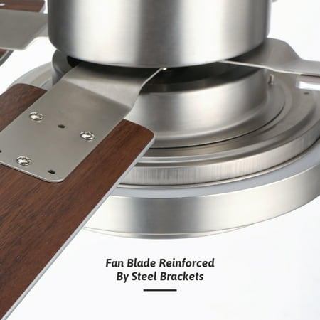 4 Blades 52" Ceiling Fan Light Brushed Nickel Finish w/ 15W LED