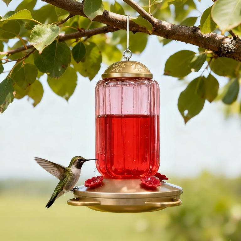 Vibrant Life Pink Glass Antique Hummingbird Feeder, 32 oz