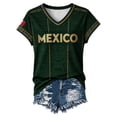 thumbnail image 4 of Womens Soccer Shirt Mexico Raglan Tops Short Sleeve Summer Fashion V Neck Printed T Shirt Top Sports Fan Casual Tops Tee S, 4 of 4