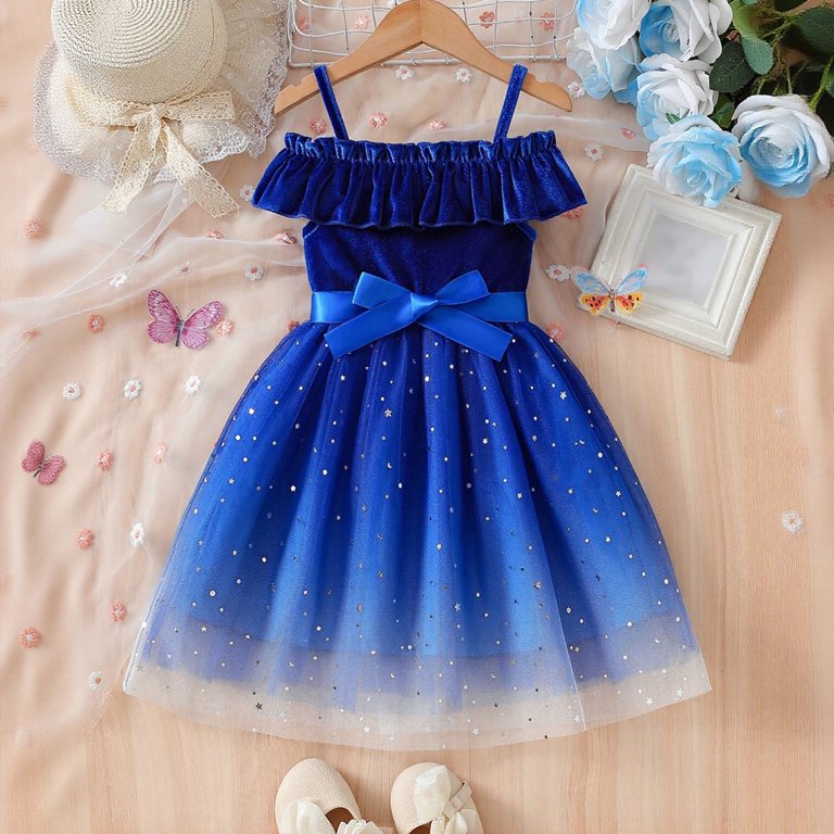 blue dress with roses kids Girls Dress | Paperbag Sundress- Blue Roses main image 0