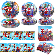 61 PCS Spider-Man Tableware Sets, Birthday Party Paper Plates and Napkins Set Includes 40 PCS Plates, 20 PCS Napkins, 1 Tablecloth for Spider-Man Birthday Party Supplies