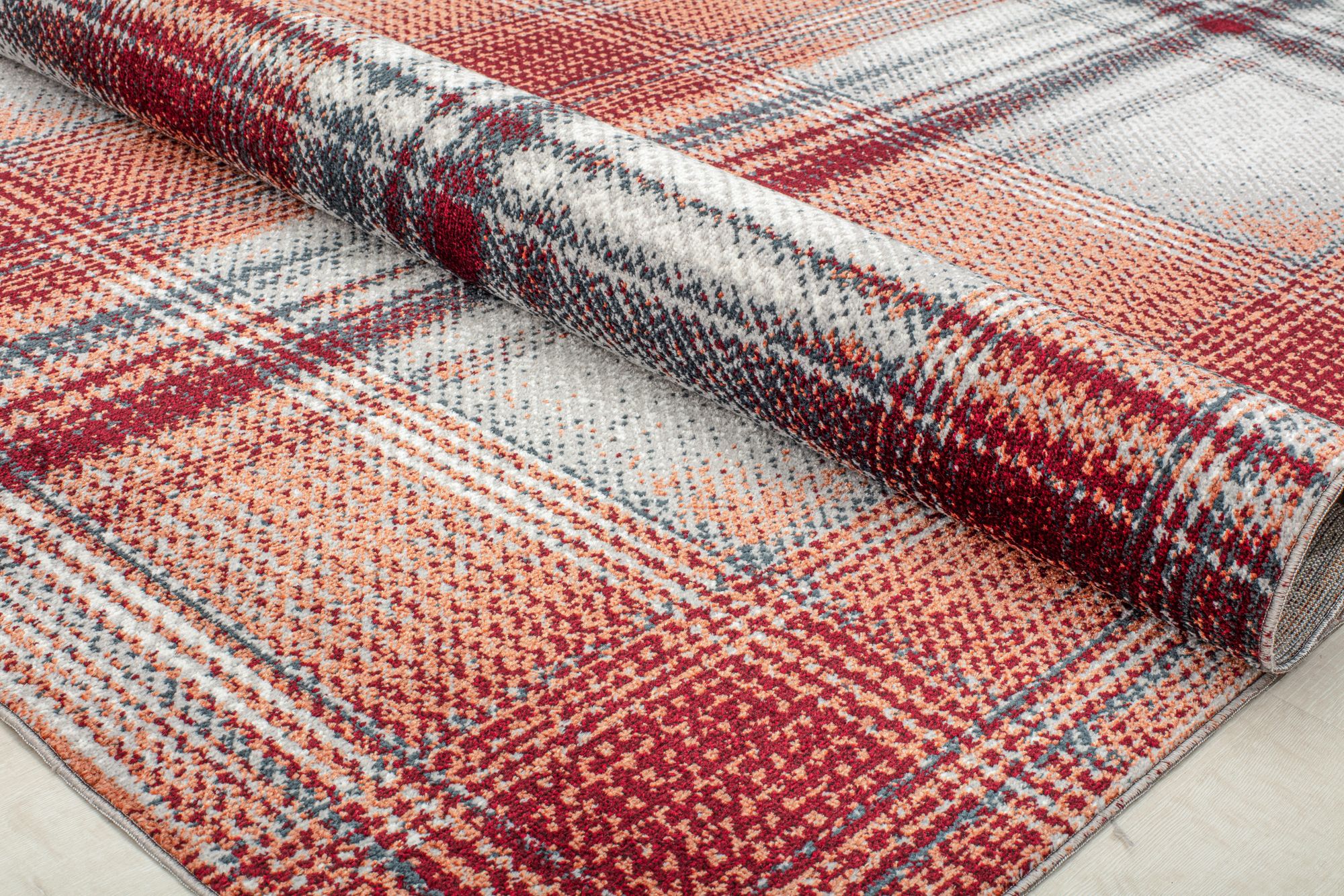 Rugs America Jaelyn JD50C Ruby Rapids Plaid Contemporary Red Area Rug, 5'3" x 7'0"