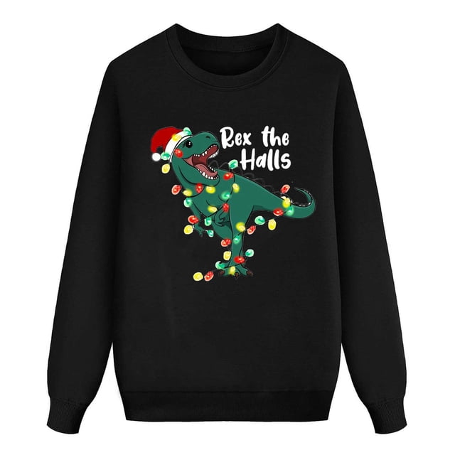 Christmas Dinosaur Print Family Matching Long Sleeve Lightweight Sweatshirt For Mom