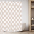 thumbnail image 3 of Checkerboard Grid Pattern Shower Curtain Aesthetic Checkerboard Grid Shower Curtain - White Cream Modern Design, Waterproof Fabric, Includes Hooks, 71x71 Inch, Perfect for Contemporary Bathrooms, 3 of 6