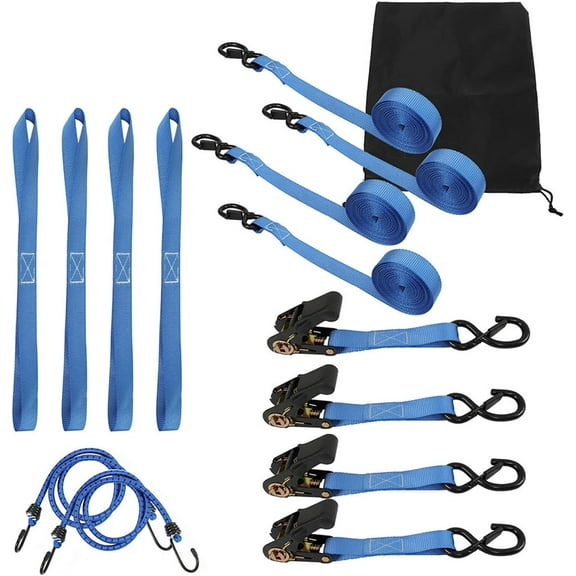 SHZAITOR Blue 4 PCS Heavy Duty Ratchet Tie Down Straps for Moving Cargo Appliances Lawn Equipment Motorcycle 15 FT 2200 lbs Break Strength
