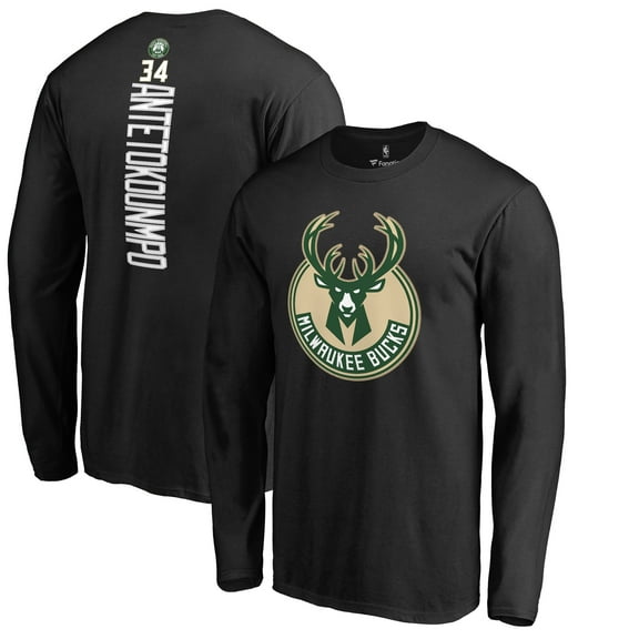 Men's Giannis Antetokounmpo Black Milwaukee Bucks Team Backer Name & Number Long Sleeve T-Shirt