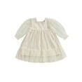 thumbnail image 1 of FOCUSNORM Robe d'Automne pour Bébé Fille Manches Longues Col Carré Couleur Unie Robe en Maille Décontractée Robe Smockée, 1 of 9