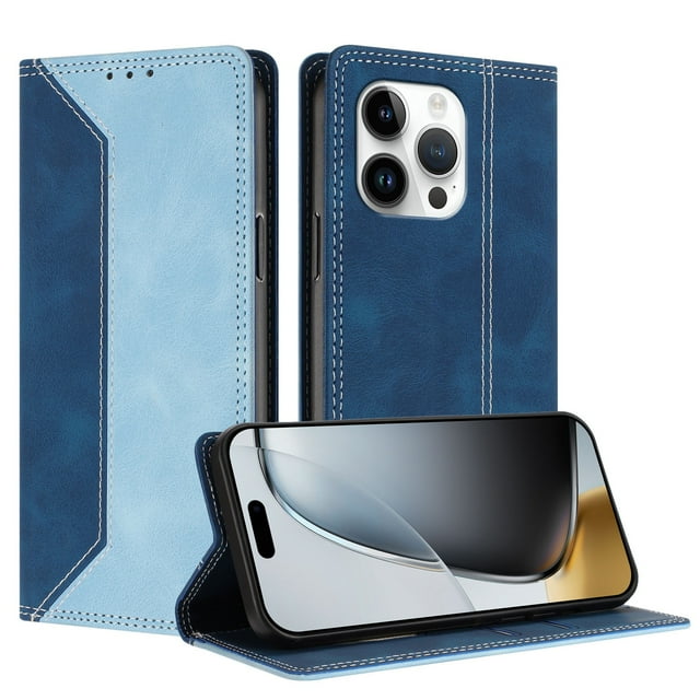 Funda FOXDOCK para iPhone 15 Pro de Cuero Premium Bicolor con Ranuras RFID, Carcasa Tipo Billetera Antigolpes y Soporte Plegable