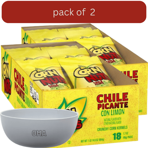 Corn Nuts Chile Picante con Limón Crunchy Corn Kernels, 2 Pack, 1.7 oz., 18 pk with bowl by OMA