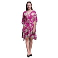 thumbnail image 1 of Bimba Fuschia Pink Floral Saucer Magnolia Womens Short Beach Kaftan Beachwear Bikini Coverup Midi Dress-S-L, 1 of 5