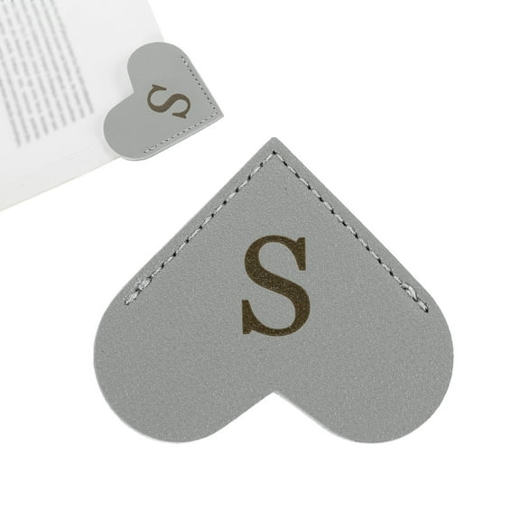 Initial S Corner Bookmarks,  Heart Shape Leather Book Marks Page Markers Cute Page Clip for Men Women Teacher Reader Book Lover Writers, Gray