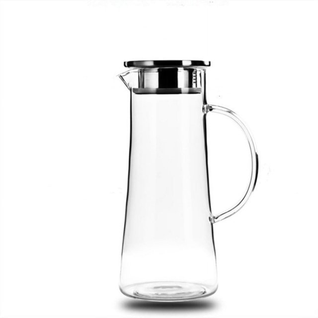 Jarra de agua, jarra de agua, jarra, jarra de cristal con filtro y tapa de acero inoxidable, jarra para bebidas para agua fría y caliente, té helado, café, leche, zumo, jarra de cristal con asa Ormromra ZH-430-1