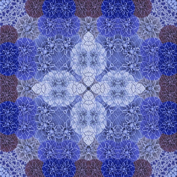 Ahgly Company Indoor Square Patterned Sky Blue Dress Blue Area Rugs, 4' Square