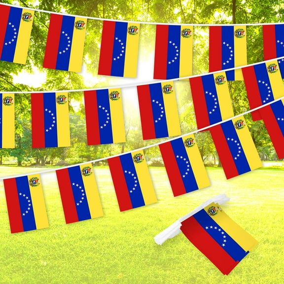 G128 Venezuela Venezuelan Bunting Banner | Flag 8.2 x 5.5 Inch, Full String 33 Feet | Printed 150D Polyester, Decorations For Bar, School, Festival Events Celebration