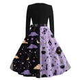 thumbnail image 6 of Halloween Dresses for Women Ghost Hepburn Long Sleeve Retro Tea Length Dress Pumpkin Cocktail Crew Neck Spooky Swing Dress with Belt M, 6 of 6
