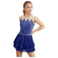 thumbnail image 3 of iiniim Girls Sparkly Figure Skating Sleeveless Ruffle Tiered Skirt Shiny Ice Skating Dress Dancewear Navy Blue 12, 3 of 7