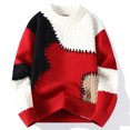 thumbnail image 2 of DHFJKG Men's Patchwork Jacquard Sweater Color Block Casual Crew Neck Knit Pullover Autumn Winter Loose Fit Comfort Jumper Tops, 2 of 3