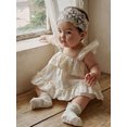 thumbnail image 3 of FEORJGP Toddler Baby Girls Summer Outfits Infant 0-3Y Fly Sleeveless Camisole Square Neck Ruffled Cami Tops with Shorts and Heaband Newborn Cute Princess Shorts Set, 3 of 9