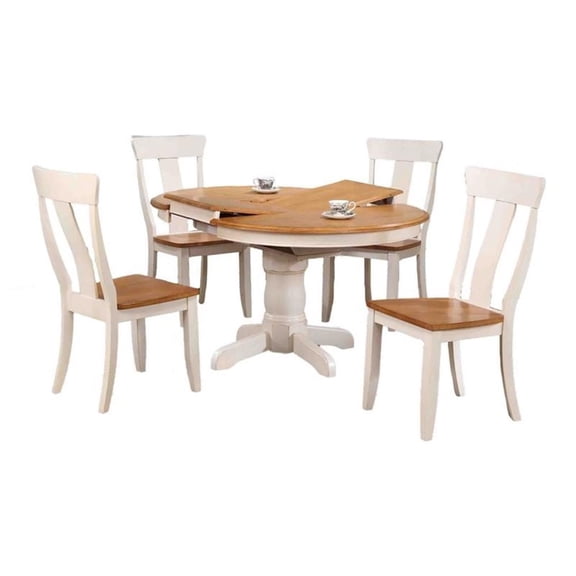 Round Panel Wood Dining Set in Caramel/Biscotti