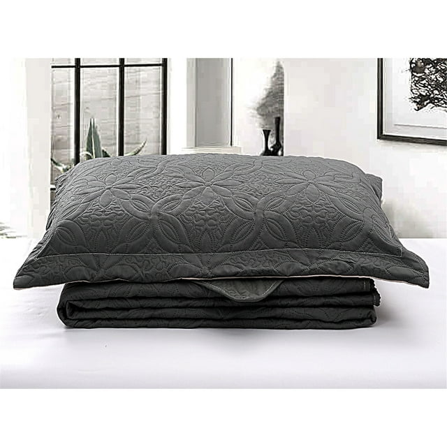 JML 3 Pieces Queen Quilt Set, Soft Lightweight Microfiber Bedspread,1 Quilt 2 Shams, Grey