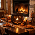 thumbnail image 5 of NANIL 10 Inch Halloween Jack-O'-Lantern Basket with Lid - Black Rattan Pumpkin Figurine Decor, Handcrafted Rattan Pumpkin Tabletop Centerpiece for Farmhouse Style Halloween Home Ornament, 5 of 13