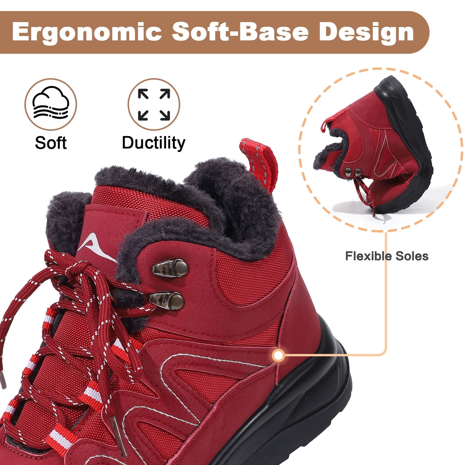 Ecetana Womens Snow Boots Winter Warm Faux Fur Lined Ankle Boots Waterproof Outdoor Hiking Shoes