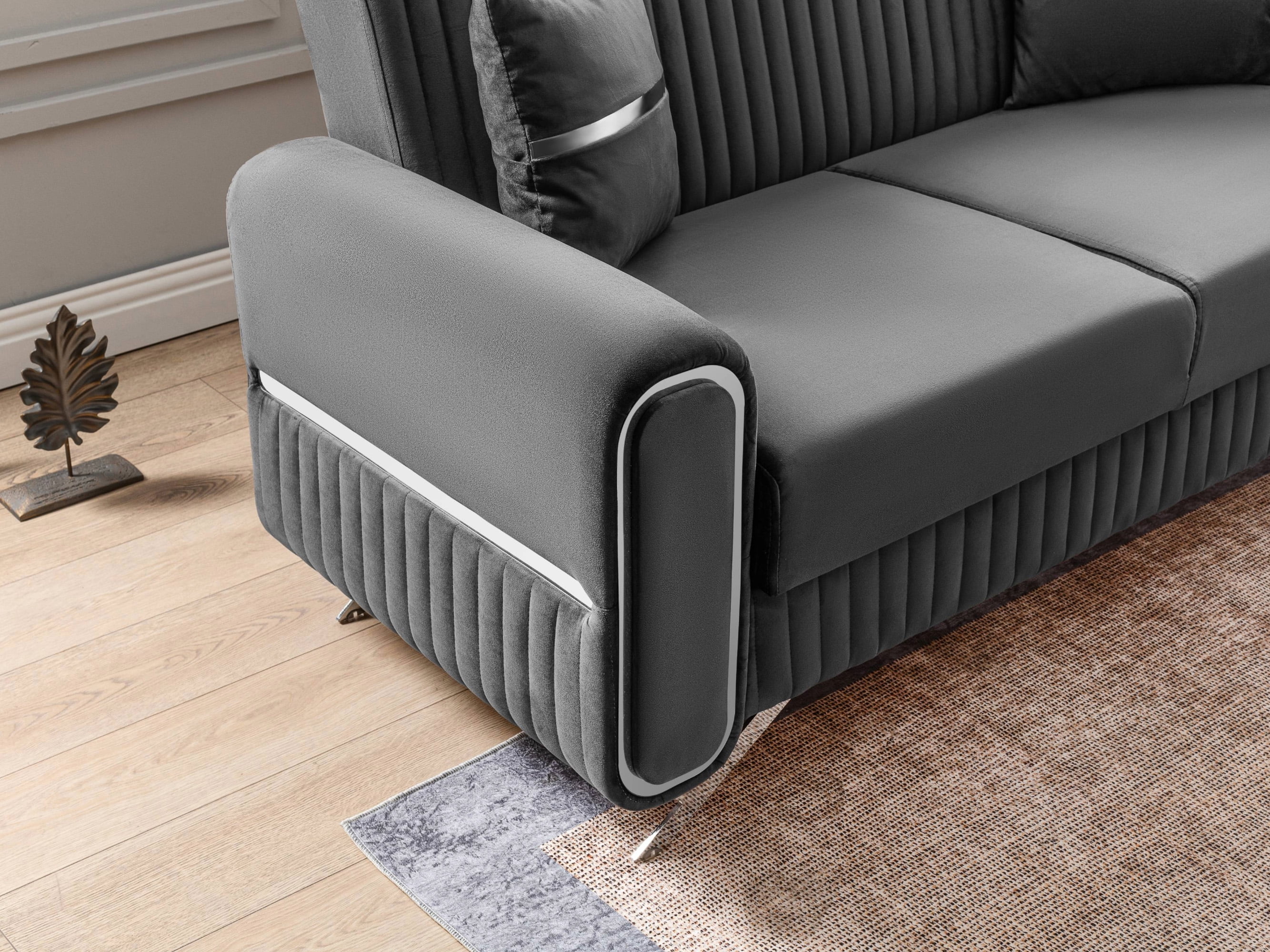Ottomanson 67" Convertible Loveseat Sleeper with Storage, Modern Microfiber Sofa for Small Spaces, Gray