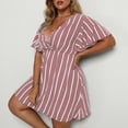 thumbnail image 3 of AURA Plus Size Striped V Neck Midi Dress Ruffle Sleeve High Waist Casual Boho Work Summer Dress for Women, 3 of 4