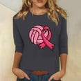 thumbnail image 2 of IROINNID Reduced Breast Cancer Pullover for Women Breast Cancer Awareness Casual Printed Loose T-shirt 3/4 Sleeves Blouse Round Neck Tops,Gray, 2 of 5