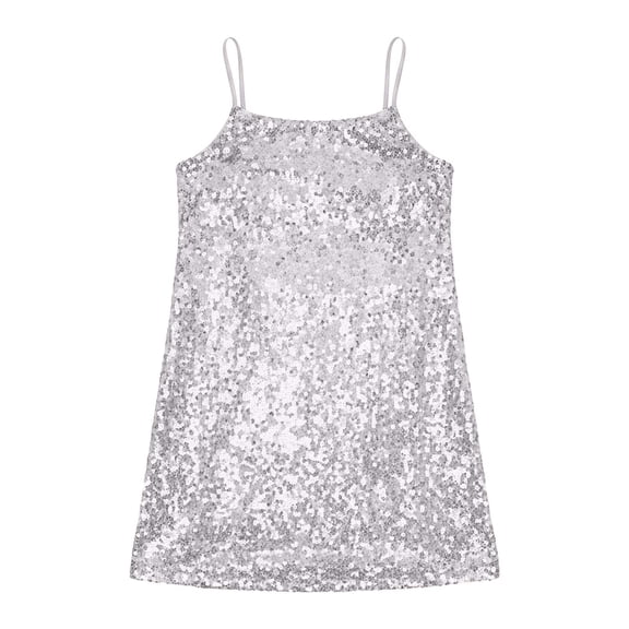 VNKIDY Girls Carnival Dress Kids Solid Color Spaghetti Strap Sequin Relaxed Fit Dress For Party Holiday Special Occasions Wear Adorable Dress