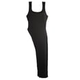 thumbnail image 7 of Women's Crew Neck Sleeveless Long Tank Top Solid Color Asymmetric Slit Hem Slim Fit Casual Summer Cami Vest Black, 7 of 7