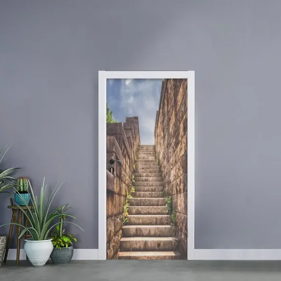 Pink Spring Flowers Door Sticker Watercolor Floral Full Cover Wallpaper Decal Self-adhesive Mural H