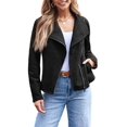 thumbnail image 2 of Women Faux Leather Jackets Suede Fall Fashion Outfits Winter Clothes Open Front Cropped Coat Outwear Black XL, 2 of 8