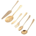 thumbnail image 3 of 6-Piece Serving Flatware Silverware Set, Serving Utensil Set,Include Cake Server, Slotted Serving Spoon Gold, 3 of 9