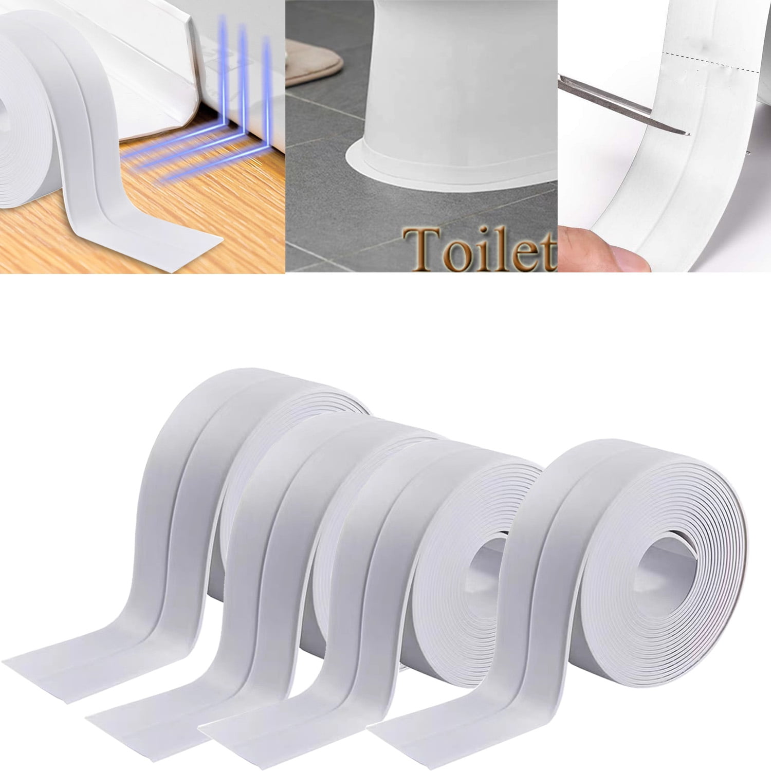 1 Pack Waterproof PVC Caulk Strip Tape Self-Adhesive Sealing for Kitchen Bathroom Toilet Sink Wall 10.5 Feet*1.5 Inches Tika, White