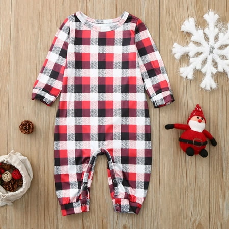 

New Year New You 2022! on Clearance Hesxuno Christmas Baby Plaid Deer Print Long Sleeve Romper jumpsuit Family Matching Set Baby Essentials Baby Days Saving Event
