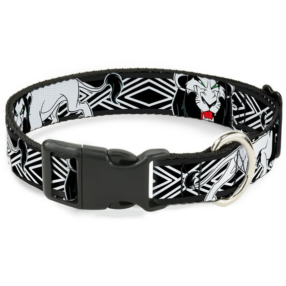 Disney Pet Collar, Dog Collar Plastic Buckle, Lion King Scar Poses White Black, 13 to 17 Inches 1.5 Inch Wide