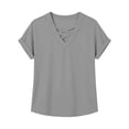 thumbnail image 4 of Guluxicc V Neck T Shirts for Women Short Sleeve Criss Cross Hollow Out Solid Color Tops Summer Casual Womens Shirts, 4 of 6