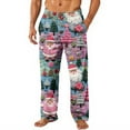 thumbnail image 2 of WTOBBY Mens Christmas Flannel Sleep Pants with Festive Print Pockets, Soft Fleece-Lined Lounge Pants for Holiday, Cozy Winter PJ Bottoms for Men,Purple Pink XL, 2 of 6