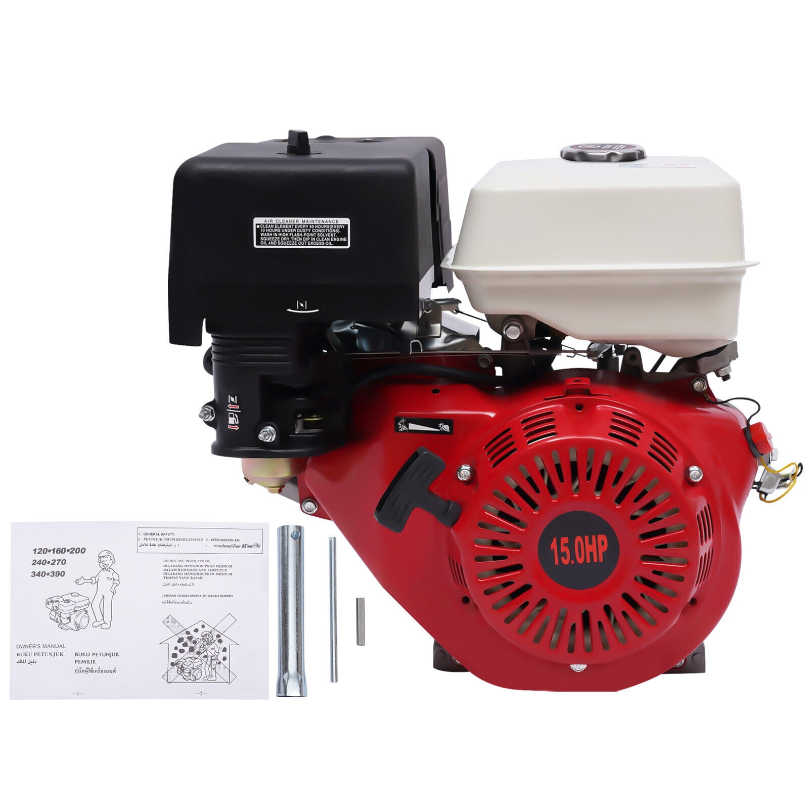 Fichiouy 4 Stroke 15HP Gas Engine Motor Power 420CC OHV TCI Gasoline Motor Recoil Pull Air Cool