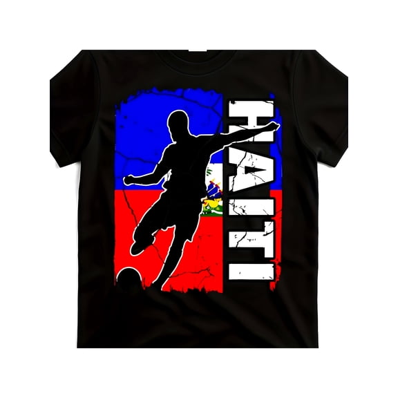 Haiti Soccer Flag T-Shirt Patriotic Football Silhouette Graphic Tee Men Women Unisex Adult Sporty Casual Apparel Retro Style