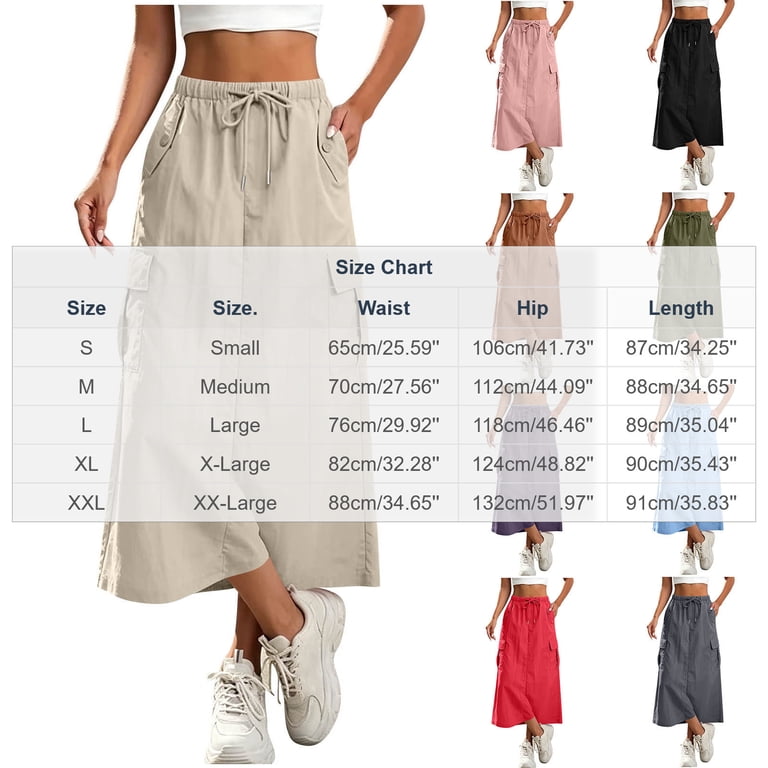 Maxi Skirts for Women Drawstring Elastic Waist with Pockets Trendy